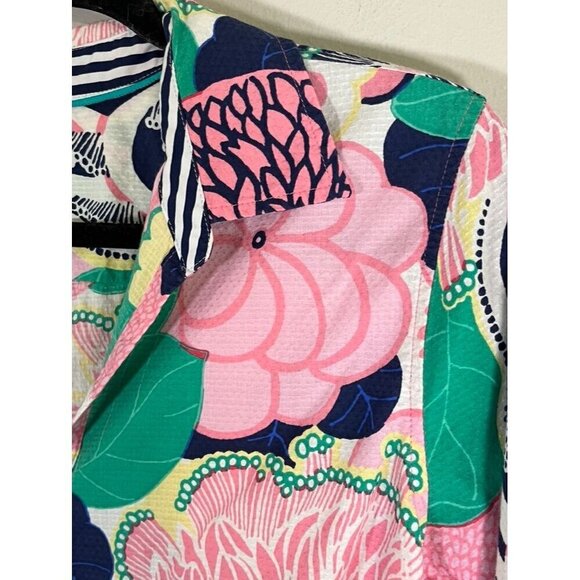 Talbots Floral Top L Pink Tropical Resort Workwear Classic Preppy Colorful Retro - Picture 9 of 14